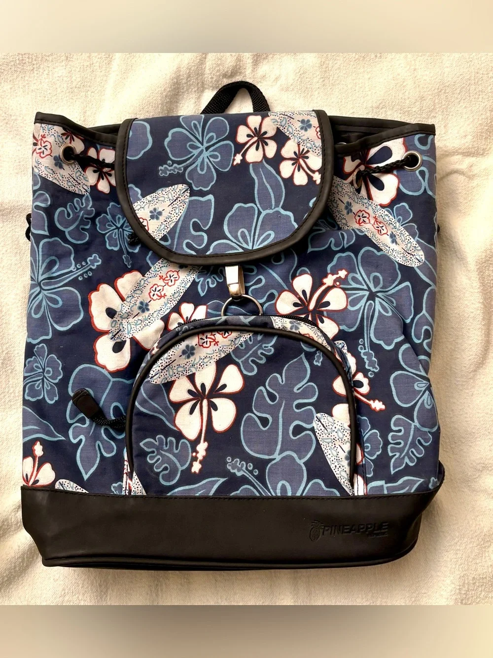 Pineapple Collection Floral Print Backpack Navy Blue Hawaiian